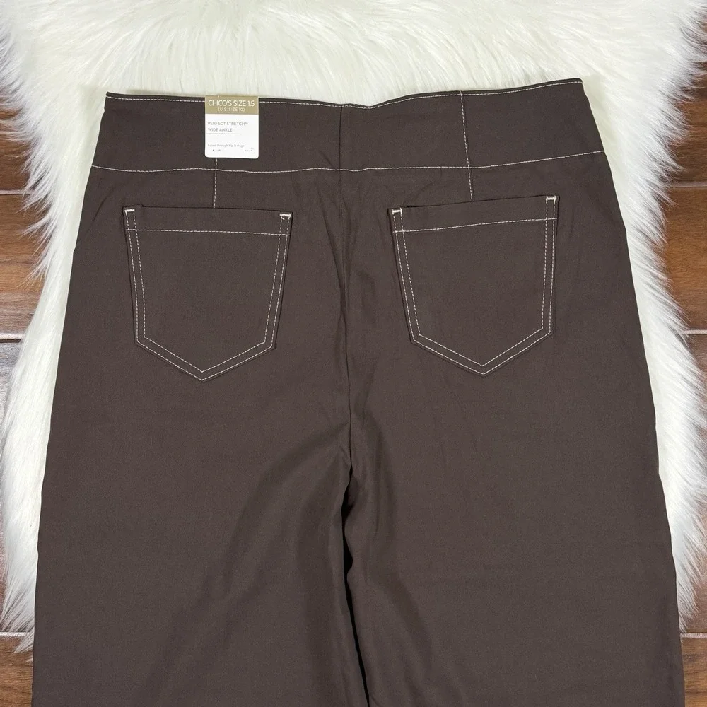 Chico's Women's Size 1.5 US 10 R Brown Perfect Stretch Wide Leg Ankle Pants